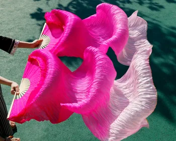 Hity 2017 Vysoké predajné ženy Kvalitné Hodvábne Brušného Tanca Fanúšik Tanečnej Reálne Hodváb Závoje 1 pár 180*90 cm hot pink+ružový +svetlo ružová