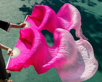 Hity 2017 Vysoké predajné ženy Kvalitné Hodvábne Brušného Tanca Fanúšik Tanečnej Reálne Hodváb Závoje 1 pár 180*90 cm hot pink+ružový +svetlo ružová