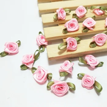 HL 100ks Veľkoobchod Maloobchod Pink Rose Páse s nástrojmi Kvety S Leaf Appliques Svadobné Dekorácie DIY Šitie Remesiel A989