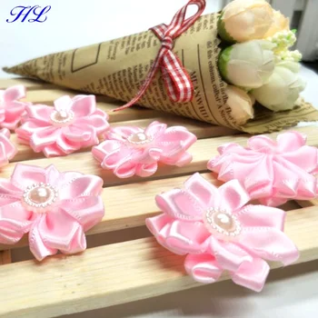HL 20pcs 35mm Ružová stuha pearl flower ručné kvety, svadobné dekorácie, šitie appliques DIY odev, doplnky do vlasov A116