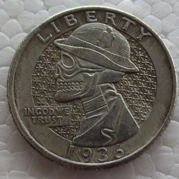 Hobo Tvorivé 1936 Washington Štvrťroku Dolárov lebky zombie kostra ručne vyrezávané Kópie Mincí