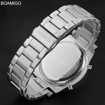 Hodinky Mužov Luxusné Značky BOAMIGO Vojenské Športové Hodinky 2 Časové pásmo Quartz Analógové Hodiny LED LED Oceľ Remienok náramkové hodinky