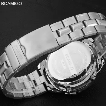 Hodinky mužov muž, luxusné značky BOAMIGO vojenské športové hodinky Dual Time Quartz Analógové Digitálne LED oceľ remienok náramkové hodinky F513