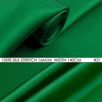 HODVÁBNY SATÉN STRETCH 140 cm šírka 16momme Prírodné Hodvábne Tkaniny+Spandex Strečové Šijacie Textílie Čínsky Brocade, Textílie, Zelená Č. 21