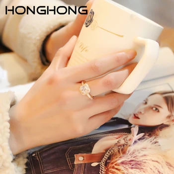 HONGHONG 2017 Cubic zirconia prstene pre ženy lesklé námestie hlavný kameň darček pre zapojenie žien populárne módne šperky