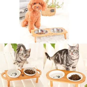 HOOPET Pet, Pes, Mačka Misy Bambusu Clappers Dve Jedla a Vody, Porcelánová Misa