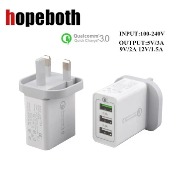 Hopeboth Luxusné Rýchle Nabíjanie QC 3.0 3 Port USB Wall Nabíjací Adaptér UK Konektor Pre Smartphone Pre iPhone Pre Samsung Galaxy S6