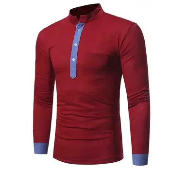 HORÚCE 2018 Jeseň oblečenie golier mužov bunda farba tenké Slim Fit camisa masculina Mužov voľný čas dlhým rukávom T-shirt Tee Tričko