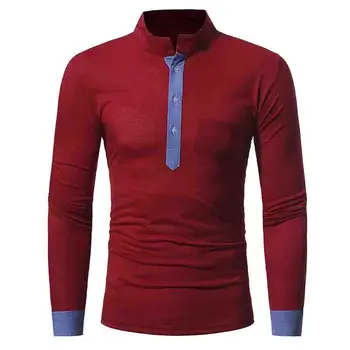 HORÚCE 2018 Jeseň oblečenie golier mužov bunda farba tenké Slim Fit camisa masculina Mužov voľný čas dlhým rukávom T-shirt Tee Tričko