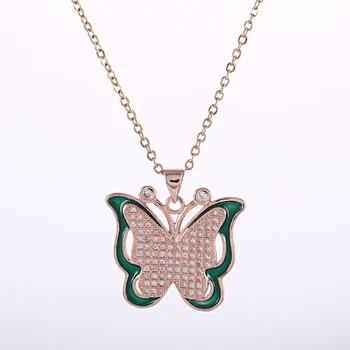 Horúce kórejský šperky Motýľ Kvapka Oleja Kúzlo Micro Pave CZ Smalt Zvierat Prívesok Ženy Náhrdelník Mosadz Chian Náhrdelník Choker