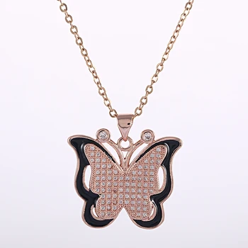 Horúce kórejský šperky Motýľ Kvapka Oleja Kúzlo Micro Pave CZ Smalt Zvierat Prívesok Ženy Náhrdelník Mosadz Chian Náhrdelník Choker