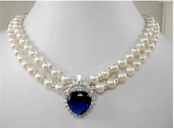 HORÚCE## Veľkoobchod > >>>Nový 2017 Módne šperky 2 riadok white pearl modré srdce crystal Náhrdelník s Príveskom