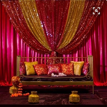 Hot pink svadobné pozadí zlato a červený sequin dizajn svadobné kulisu 3*6 mieru