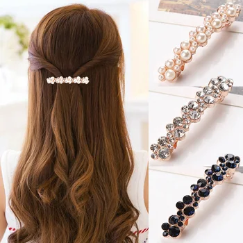 Hot Predaj 5 Farieb Kórejský Crystal Pearl Elegantné Ženy Barrettes Vlasy Klip Hairgrips Vlasy Príslušenstvo