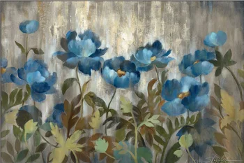 Hot predaj abstraktnú olejomaľbu kvet Strieborná a Zafír tým, Silvia Vassileva Maliarske umenie na plátne Vysokej kvality, ručne maľované