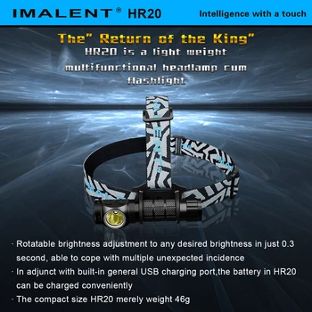 Hot Predaj IMALENT HR20 CREE XP-L HI LED 1000 Lumenov Ľahký a Kompaktný Univerzálny USB Nabíjateľné Svetlomet cum Baterka