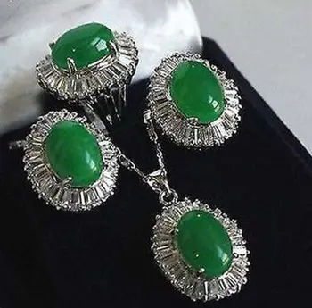 Hot predaj> krásne Sady zelený Prírodný kameň prívesok náhrdelník Stud náušnice Krúžok sady+ NOVÉ -Nevesta šperky doprava zadarmo