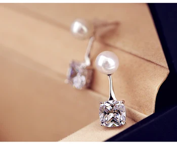 Hot predaj Módnych Luxusný Pearl Crystal Stud Náušnice Námestie Dizajn 925 Striebro Náušnice Pre Ženy Šperky v Uchu