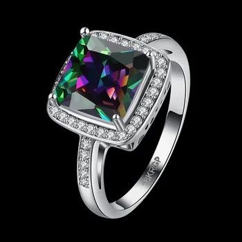 Hot Predaj Nádherné Mystic Rainbow Crystal Zirkón Krúžok Pevné 925 Sterling Silver Zapojenie snubný Prsteň Veľkosti 6 7 8 PR881-C