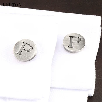 Hot Predaj Písmená P, abeceda manžetové gombíky Pre Pánske Antique Silver Pokovovanie Kolo Písmená P manžetové tričko Mužov putá manžetové gombíky