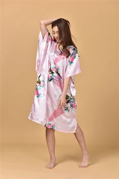 Hot Predaj Ružová Čínske Ženy Hodvábne Šaty, Šaty Sexy Nightgown Stratiť Bežné Domáce Šaty Kimono Kvet Kimono Šaty Nadrozmerná NR113