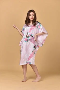Hot Predaj Ružová Čínske Ženy Hodvábne Šaty, Šaty Sexy Nightgown Stratiť Bežné Domáce Šaty Kimono Kvet Kimono Šaty Nadrozmerná NR113