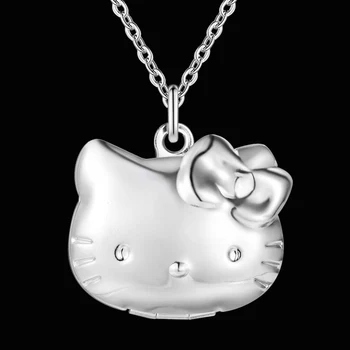 Hot predaj striebornú farbu ahoj Cat Medailón prívesok náhrdelník roztomilý módne šperky pre ženy a deti drop shipping colar