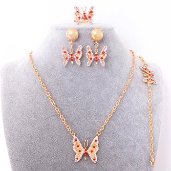Hot Predaj turecký Šperky Set Darček Motýľ s Drahokamu Náhrdelník Prívesok Náušnice, Náramok, Prsteň Pre Ženy Výročie Strany