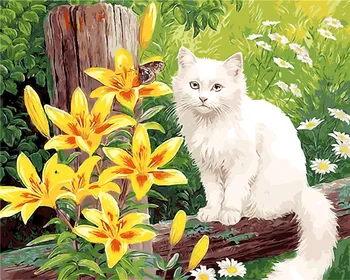 Hrať mačka pôvabnú zvierat žijúcich chlapec, izba dekor maľovanie olejomaľba obrázky Podľa Čísla Kreslenie podľa čísel DIY farba