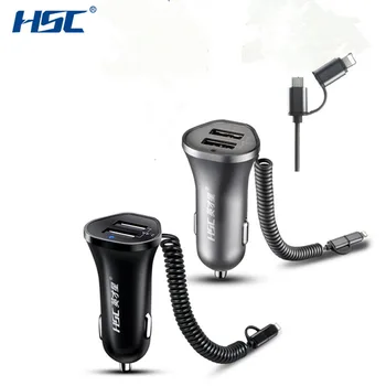 HSC HSC-104 2.4 Dual USB Jar Riadku 130 cm Nabíjačku Rýchlo Nabíjačka do Auta Smart Nabíjací Adaptér 12V-24V pre Android pre Iphone Hot