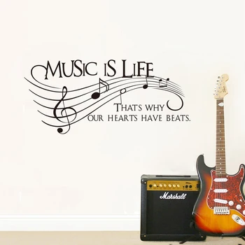 Hudba je život.. to je dôvod, prečo naše srdce už bije - Vinyl na Stenu Odtlačkový Nálepky Hudby , hudobné steny umeleckou výzdobou doprava zadarmo