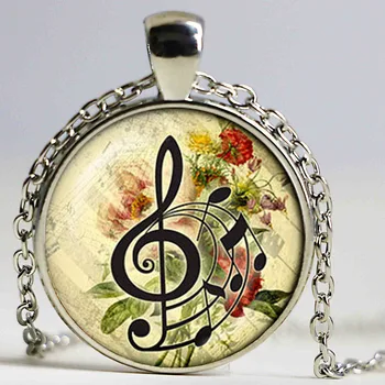 Hudba poznámka šperky treble clef prívesok strieborný reťaz náhrdelník hudobné poznámky darčeky pre koncert sklenenou kupolou kvet prívesok ženy