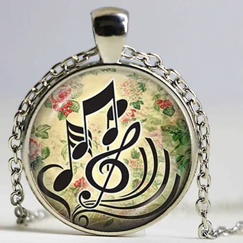 Hudba poznámka šperky treble clef prívesok strieborný reťaz náhrdelník hudobné poznámky darčeky pre koncert sklenenou kupolou kvet prívesok ženy