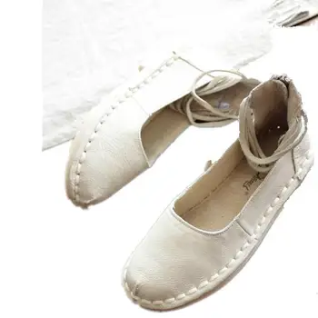 HUIFENGAZURRCS-originálna osobnosť funkcie ručné topánky Simpson obväz naozaj plné kožený RETRO umenie s plochou sandále mori