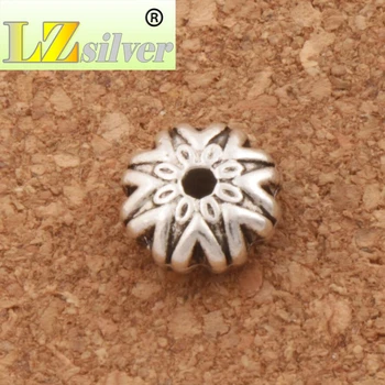 Hviezda Flower Zakrivené Rondelle Korálky 9.1x9.4 mm 35pcs Antique Silver Dištančné Šperky Zistenia L639