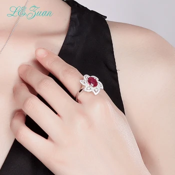 I&zuan Luxusné Šperky Kvet Ruby Prstene Pre Ženy 925 Sterling Silver Ring 3.65 ct Oválne Červený Drahokam Módny Doplnok R0060