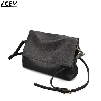 ICEV nové malé najvyššie rukoväť tašky cez rameno, viacpodlažné pravej kože ženy, program messenger tašky mäkké čierny kryt, taška hovädzie kože