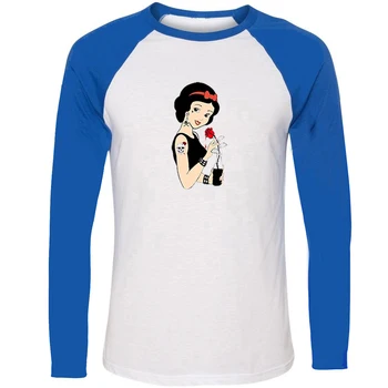 IDzn Unisex tričko Princezná snehulienka S Ruže Kvetinový Punk Lebky Tetovanie T Shirt Muži Ženy Raglan Dlhý Rukáv Topy Chlapec Dievča