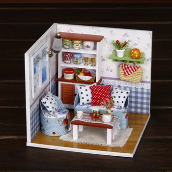 IiE VYTVORIŤ Nábytok, Drevené 3D DIY Doll House Miniatúrne Bábika Domy Súpravy Box Puzzle Zostaviť domček pre bábiky Deti Hračky pre Darček
