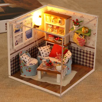 IiE VYTVORIŤ Nábytok, Drevené 3D DIY Doll House Miniatúrne Bábika Domy Súpravy Box Puzzle Zostaviť domček pre bábiky Deti Hračky pre Darček