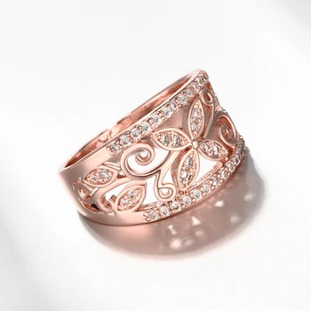 INALIS ružové Zlato/Gold Color Luxusné Bijoux Kvet snubný Prsteň CZ Zirkón Šperky pre Ženy, Dievča, Darček