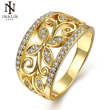 INALIS ružové Zlato/Gold Color Luxusné Bijoux Kvet snubný Prsteň CZ Zirkón Šperky pre Ženy, Dievča, Darček