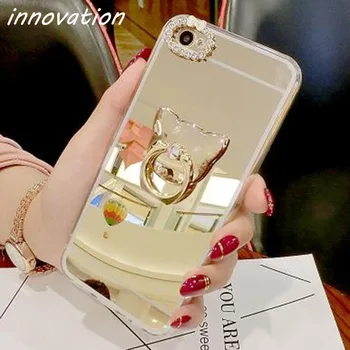 Inovácie puzdro Pre iphone 7 Plus Diamond Zrkadlo na galvanické Pokovovanie TPU Zadný Kryt Telefónu, Pre iphone 7plus Luxusné Prst Držiak na Stojan