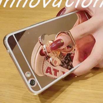 Inovácie puzdro Pre iphone 7 Plus Diamond Zrkadlo na galvanické Pokovovanie TPU Zadný Kryt Telefónu, Pre iphone 7plus Luxusné Prst Držiak na Stojan
