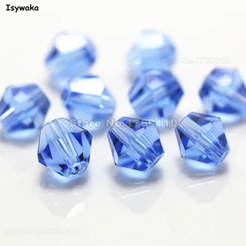 Isywaka 38pcs Svetlo Modrá Farba 8mm Bicone Rakúsko Crystal Korálky kúzlo Sklenené Korálky Voľné Dištančné Guľôčok pre DIY Šperky Robiť