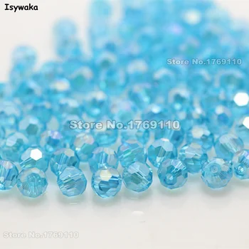 Isywaka Predaj Jazero Blue AB Farebné 100ks 4 mm Kolo Rakúsko Crystal Perličiek Loptu Sklenených Perličiek Voľné Dištančné Guľôčok pre DIY Šperky Robiť