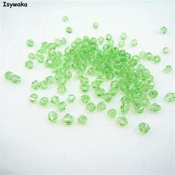 Isywaka Predaj Svetlo Zelenej Farby 720pcs 3 mm Bicone Rakúsko Crystal Korálky Sklenené Korálky Voľné Dištančné Guľôčok pre DIY Šperky Robiť