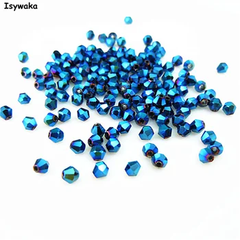 Isywaka Predaj Svieti Modrá Farba 720pcs 3 mm Bicone Rakúsko Crystal Korálky Sklenené Korálky Voľné Dištančné Guľôčok pre DIY Šperky Robiť