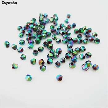 Isywaka Predaj Zelená Fialová Farba 720pcs 3 mm Bicone Rakúsko Crystal Korálky Sklenené Korálky Voľné Dištančné Guľôčok pre DIY Šperky Robiť