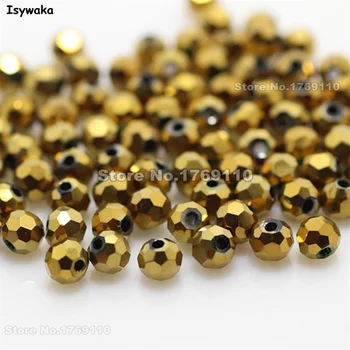Isywaka Žiarivá Zlatá Farba 100ks 4 mm Kolo Rakúsko Crystal Perličiek Loptu Sklenených Perličiek Voľné Dištančné Guľôčok pre DIY Šperky Robiť
